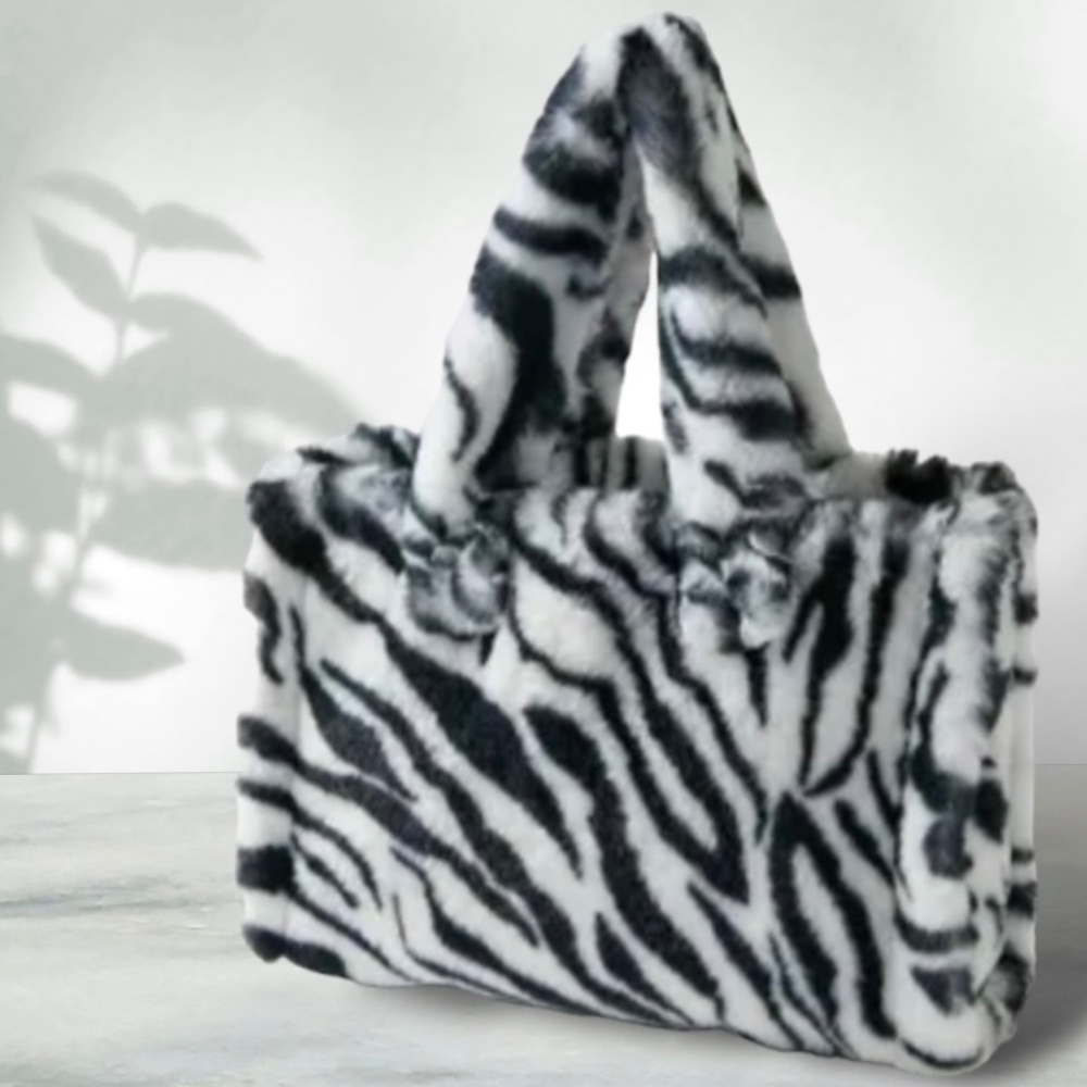 Urban Outfitters Faux Fur Medium Zebra Print Tote Bag - NWOT